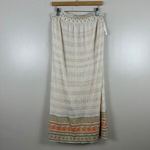 Cecilia Prado Women's S Strapless Maxi Dress Cream Embroidered Knit Boho Brazil